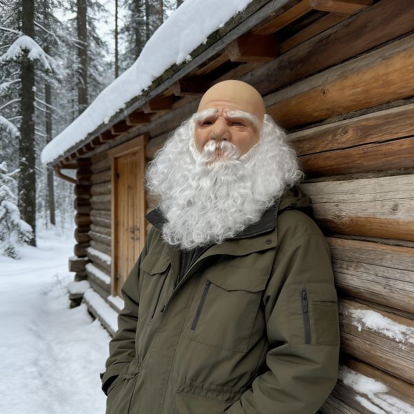 Realistic Santa Claus Mask Bald Old Man Latex Headgear with Long White Beard Christmas Cosplay Costume Prop