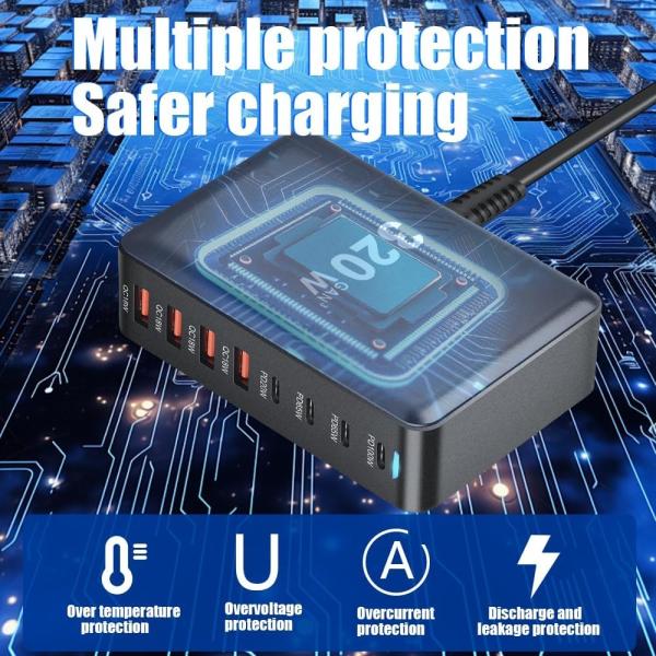 Зарядное устройство GaN для рабочего стола с несколькими портами 320 Вт быстрый тип C 100 Вт 45 Вт PD 20 Вт для ноутбука