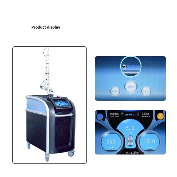 Picosured Picosecond Laser Skin Resurfacing Tattoo Removal Pico Laser Picosecond with 755nm 532nm and 1064nm Wavelengths Suitable for All Colors of Tattoo Removal and Skin