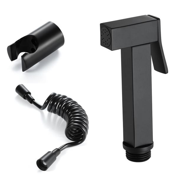 Toilet Flushing Spray Gun Set Stainless Steel Square Black Anti-Winding Hose Bidet Nozzle
