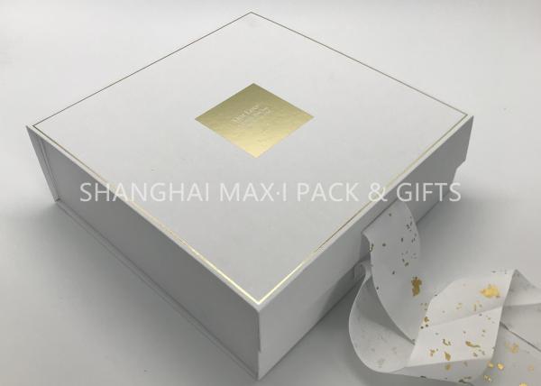 Small / Big Plain White Cardboard Gift Boxes With Lids Ribbon Bow Gold Foil Hot Stamping