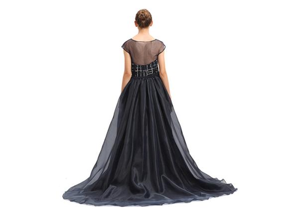Black Organza Prom Party Dress For Arabic Women Sweep Train XS , S , M , L Size