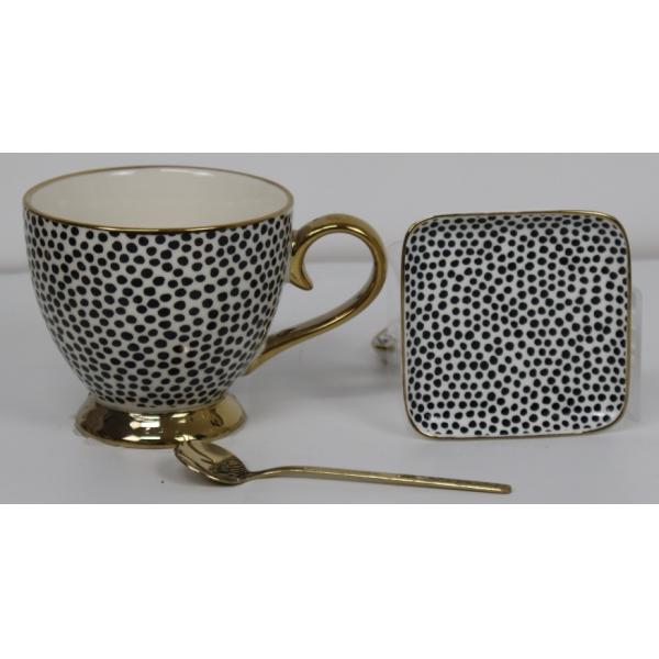 470cc footed mug with 9.5cm square dish 304 stainless steel spoon tableware ceramic gift set