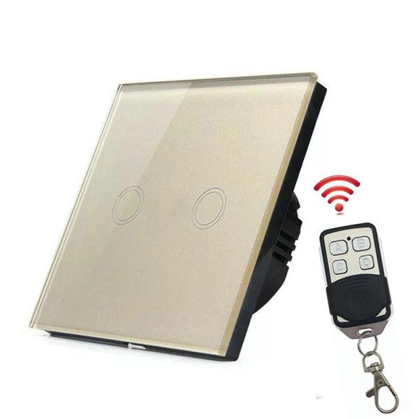 EU Standard 2 gang tempered glass panel capacitive touch sensor switch, light touch switch for smart home