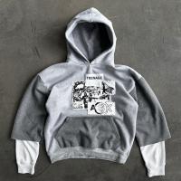 Pull-over gris pour homme avec broderie personnalisée et manche à gaufres à double couche