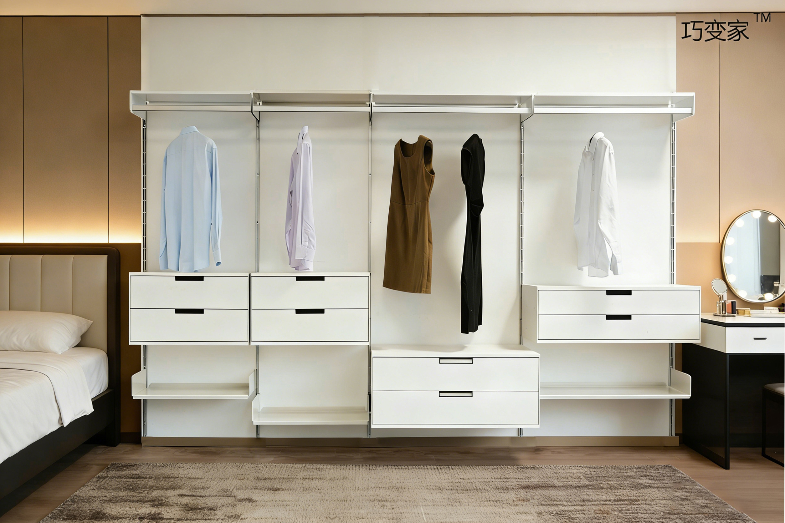New Steel Modular Wall Shelving System 5-tier Adjustable Track Mounted Floating Shelves for Bedroom Living Room Clothing Food