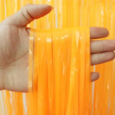 Orange PET Neon Fringe Curtain Outdoor Fluorescent Fringe Backdrop