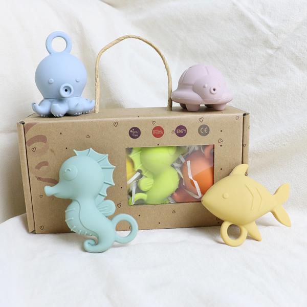 Jouets de bain flottants en silicone pour enfants, sans BPA, qualité alimentaire