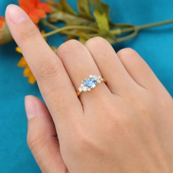 подарок годовщины обещания желтого золота 14K Bridal античный для обручального кольца Moonstone груши женщин форменного