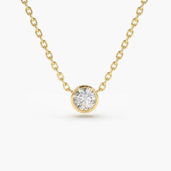 18K 14K 10K Solid Gold Clarity CVD Round Cut Bezel Lab Grown Diamond Necklace