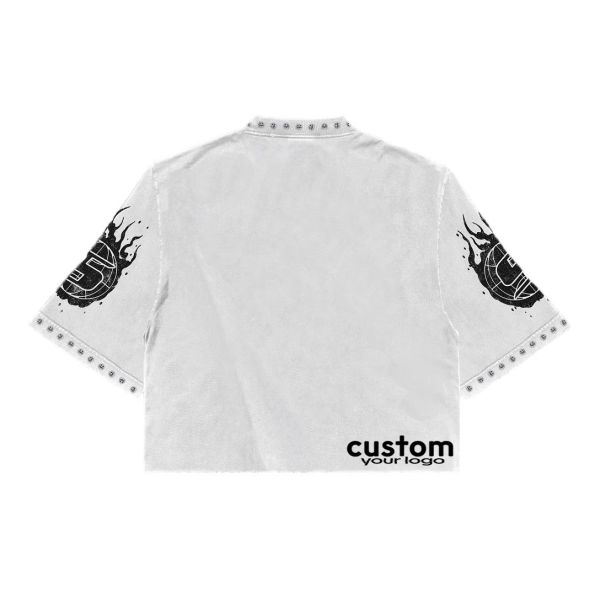 Custom Streetwear Cropped Drop Shoulder Digital Printed 100% Cotton Graphic Boxy Fit Oversized Rhinestone Men T-Shirt
