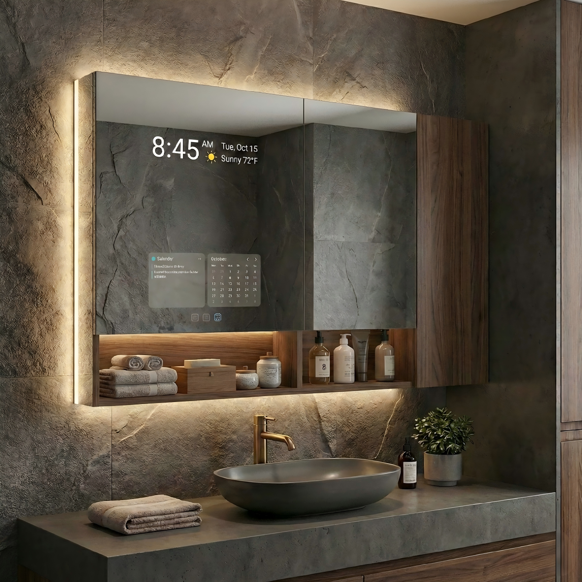 Kingstin Smart Bathroom Mirror Cabinet with Built-in TV & Storage, Android OS Touchscreen Magic Mirror