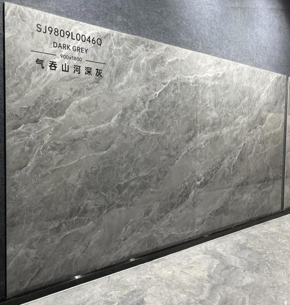 Polished Glazed Porcelain Tile 900x1800mm Light Gray Marble Look