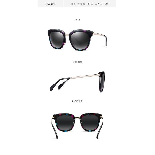 Black Purple Ladies Polarized Sunglasses Lens Metal Frames Size 53 23 148