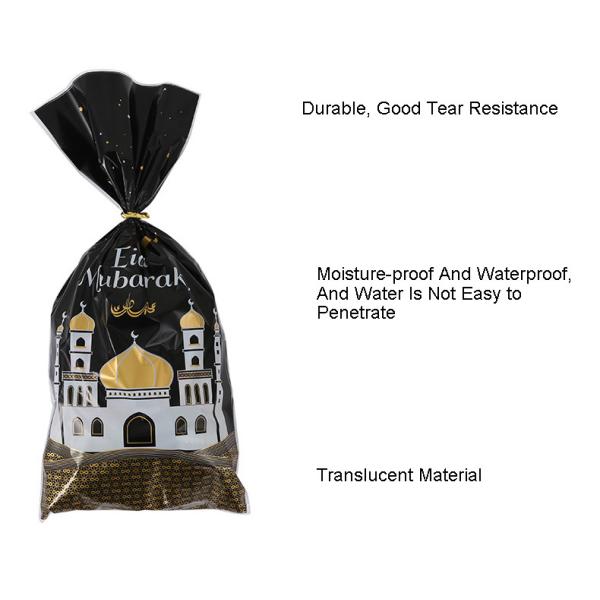 Printed Eid Mubarak Cellophane Clear Plastic Party Treat Bags With Twist Ties