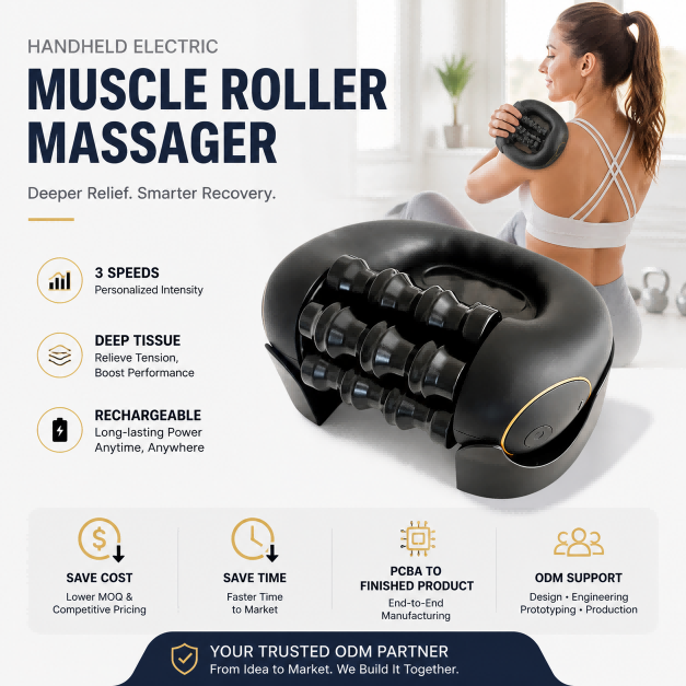 Handheld Electric Muscle Roller Massager 3 Speed Deep Tissue Rechargeable Custom ODM Solution