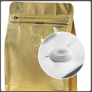 Golden High Barrier Aluminumed Foil Flat Bottom Standing Coffee Beans Storage Bags, Reusable Sealable Side Zipper