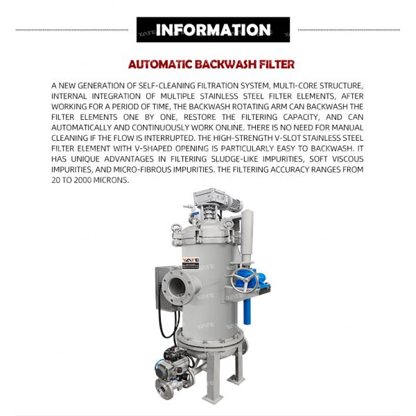 Stainless Steel 304 Automatic Backwash Filter with 20 μm Filtration Precision and 0.6Mpa Working Pressure