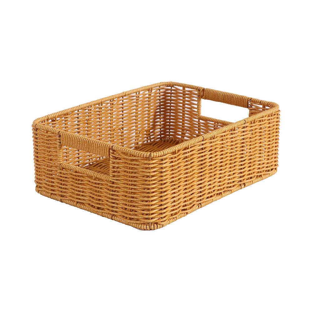 Wicker-style Hand Woven Trapezoidal PP Desktop Storage Basket