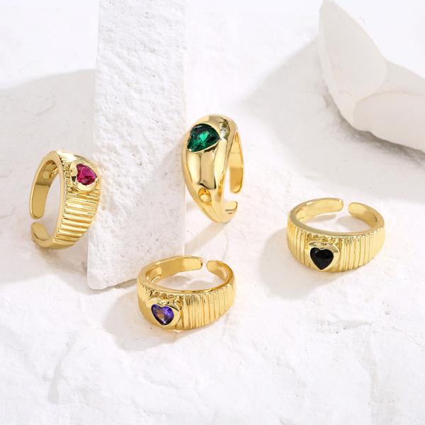Colorful Heart Adjustable Chunky Rings Diamond Zircon 18K Gold Plated