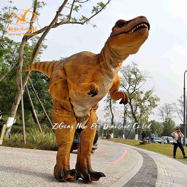 Color amarillo Disfraz de dinosaurio de verdadero de 3 a 4 metros Cuadro de acero Caucho de silicona