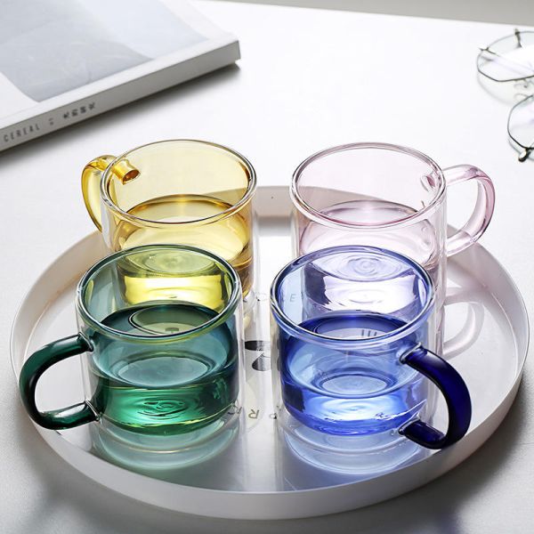 250ML Capacity Double Wall Glass Mug With Handle Coffee Cups Double Layer Reusable