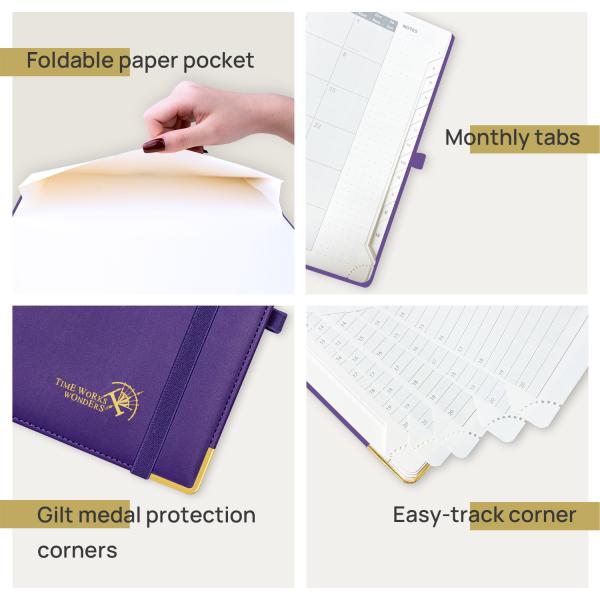 Книга в твердой обложке крышки PU FSC плановик все пурпурного академичный в одной повестке дня