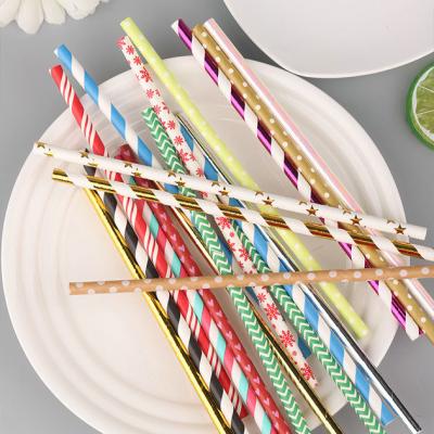 10mm  Bendy Gold Foil Striped Biodegradable Paper Straws With Paper Boxes