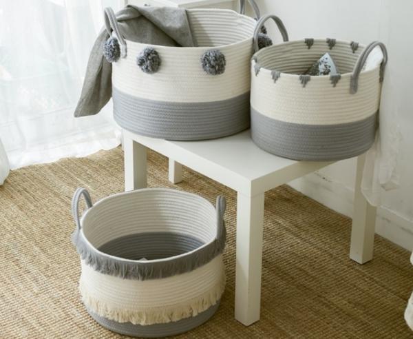 Wholesale 3pcs Set Foldable Handmade Woven Cotton Rope Hamper Storage Kids Toys Laundry Basket With Handles