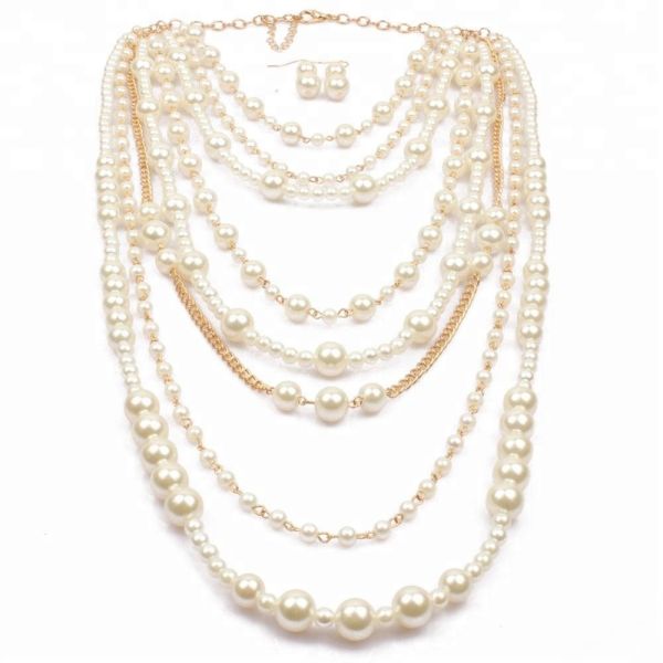 Popular Personality Statement Necklace Vintage Multi-layer Pearl Wedding Necklace Jewelry Sets