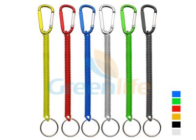 Plastic Spiral Cord Wire Fishing Tool Holder With Colored Carabiner / Split Ring