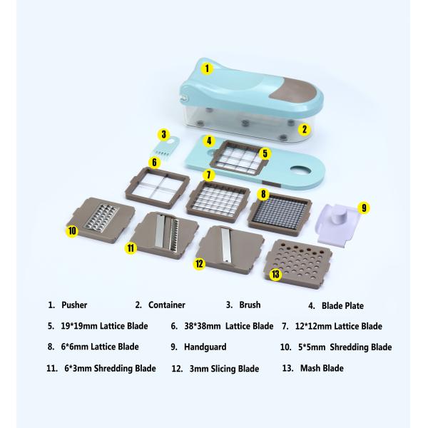 2 в 1 тяпке Shule овоща кухни LFGB с 8 отделяемыми лезвиями