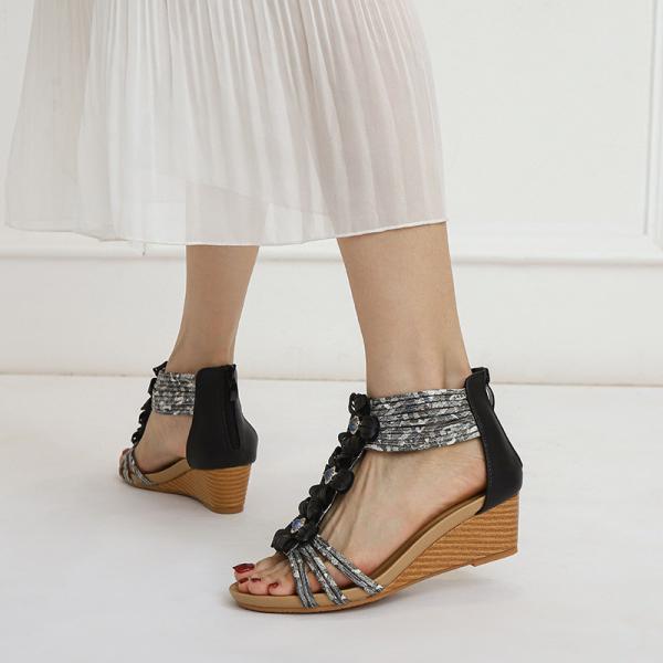BS163 Wedge Heel Sandals Women'S Seasonal New Ethnic Style All-Match High-Heeled Platform Open-Toe Fashion Mother Sandal