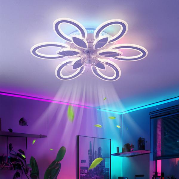 Ventilateurs de plafond colorés avec lumières, APP Rmt Ctrl Dimmable LED Smart Ceiling Fan Light
