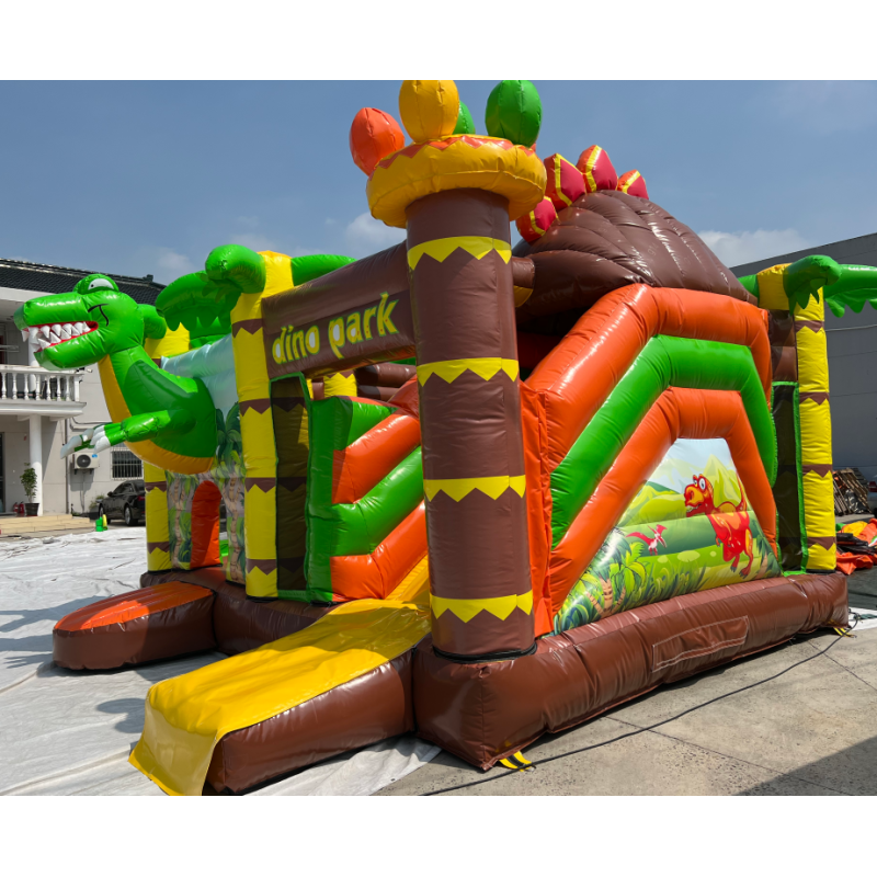 Commercial Inflatable Dino Bounce House Combination Dinosaur Bouncy Castle Slide Jumper with Belt for Kids' Play