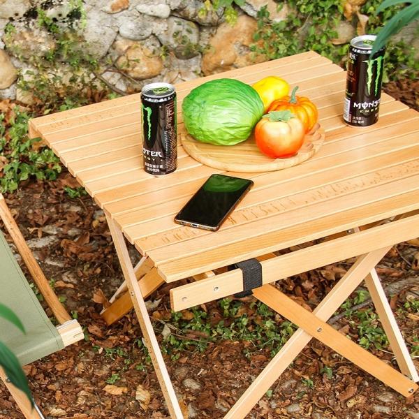 60x60cm Adjustable Height Camping Table 33-47cm Foldable Beech Wood