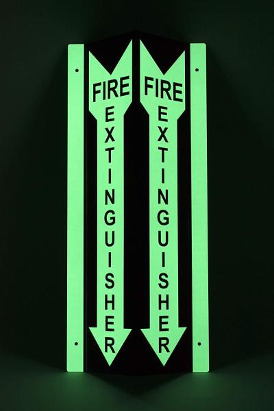 Aluminum Folded Photoluminescent Fire Signs Extinguisher Down Arrow Glow In The Dark