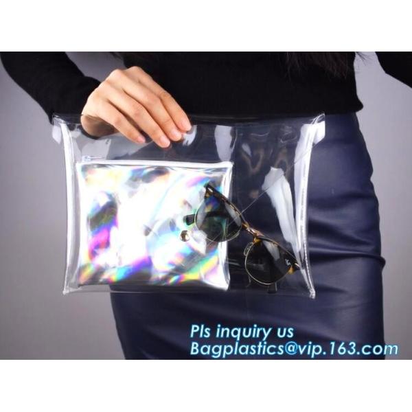 Eco-friendly Practical Waterproof Transparent Zipper Hand Bag PVC Cosmetic Clutch Bag For Gift Promotion, purse, wallet
