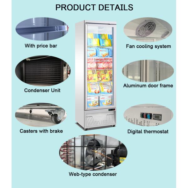 Supermarket Single Door Refrigerator Upright Glass Door Freezer Showacase