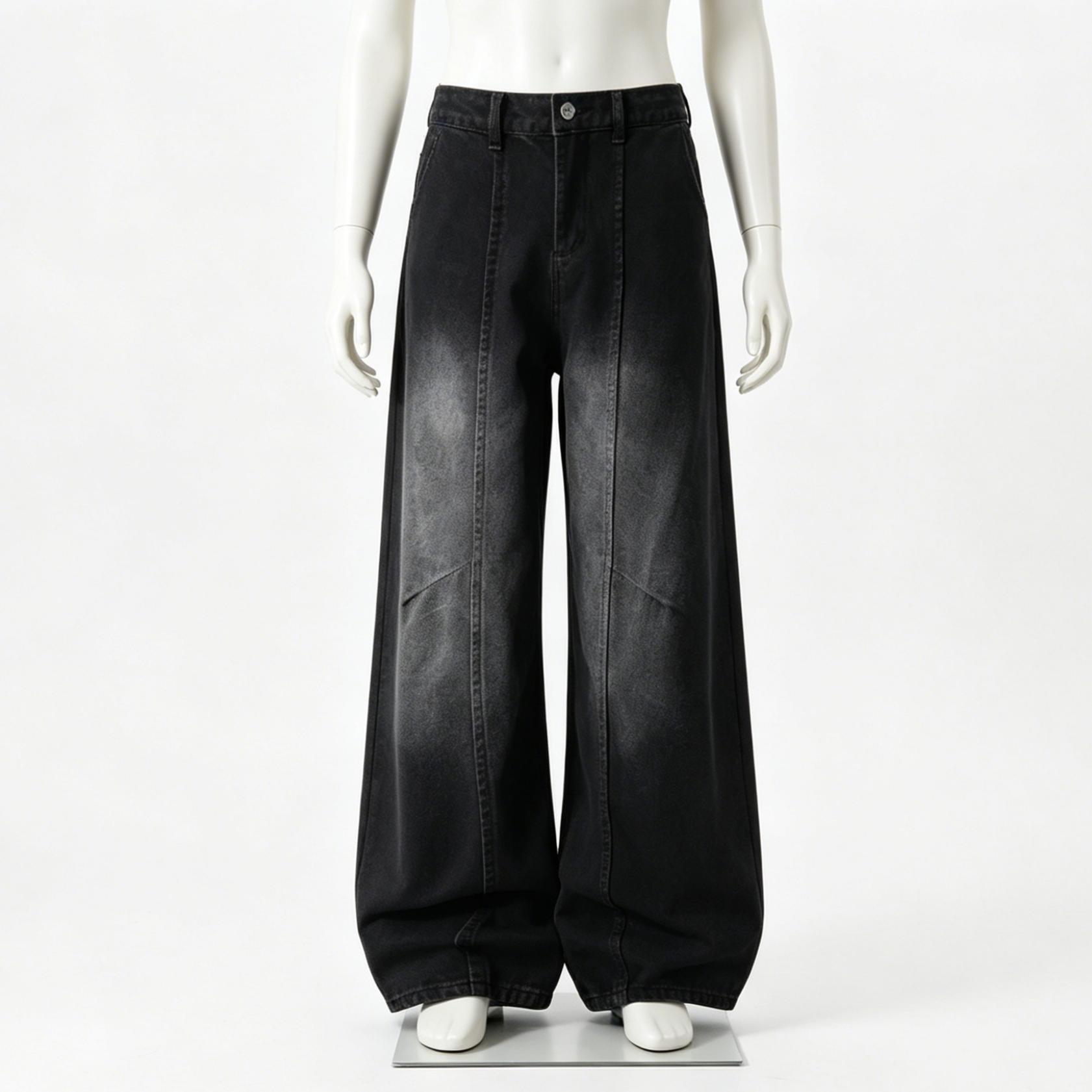 Elastic Back Light Wash Frayed Hem Jeans Black Blue Lyocell Blend Wide Leg Jeans Washed