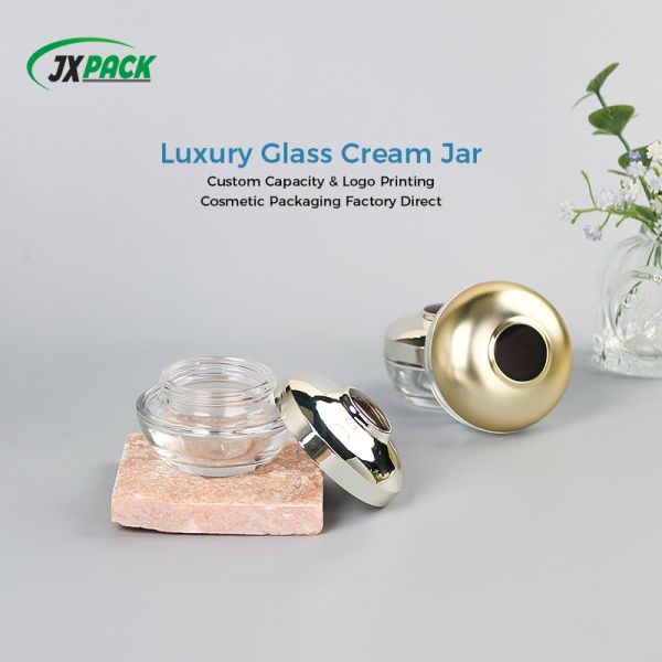 Luxury Glass Cream Jar with Electroplated Gold Lid – Leak Proof & Customizable Cosmetic Glass Jar