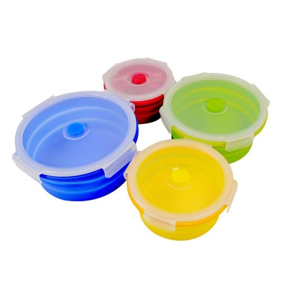 Collapsible Lunch Box, Silicone Food Storage Containers Eco Lunch Bento Box BPA-Free with Fork Spoon for Adults, Kids