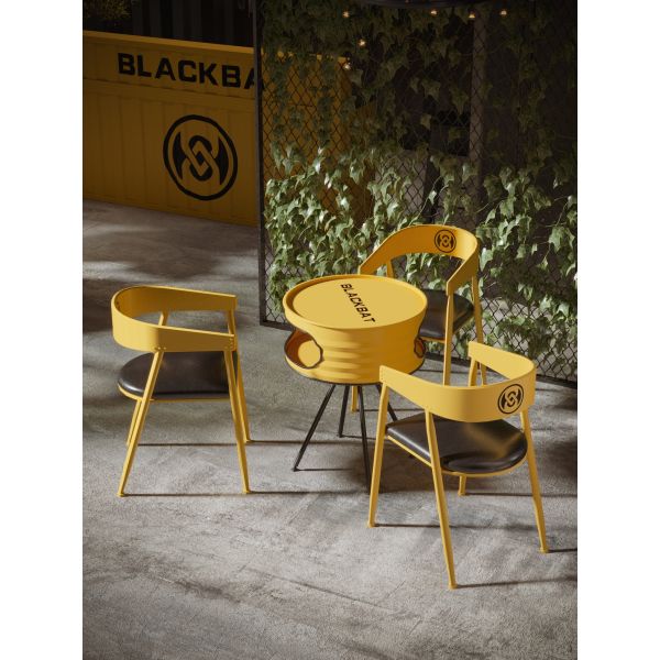 Outdoor Oil Drum Furniture Metal Restaurant Cafe Tables And Chairs Industrial