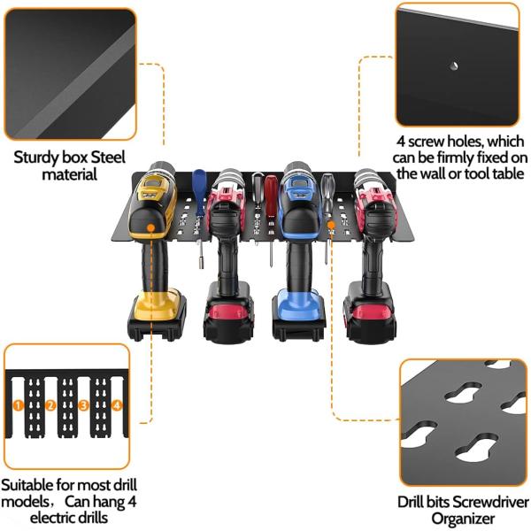 Ухоженная стойка для сверла и устройство для инструментов для сверла содержит 4 батареи для сверла 430 * 216 * 51 мм