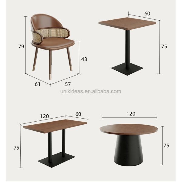 Hot Sale Custom Cafe Restaurant Furniture Table and Chair Set  Solid Wood Rattan Commercial Factory Direct