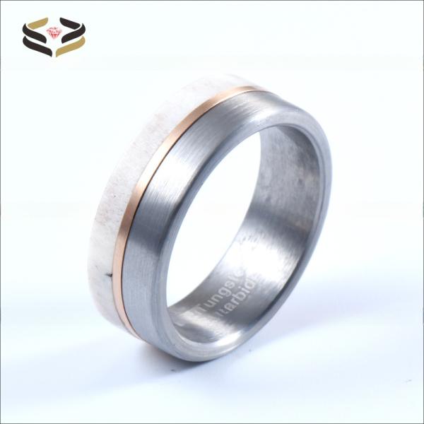 Unique and Eye-catching 8mm Handmade Natural Deer Antler Ring Inlay Rose Gold Circle Tungsten Wedding Rings for Men