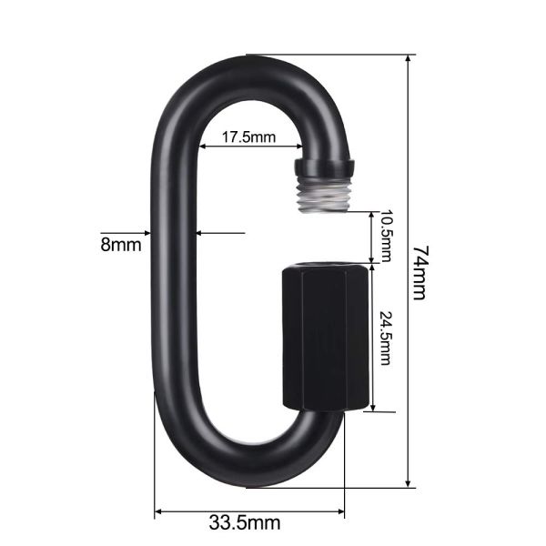 D Shape Locking Carabiner,Black Quick Links,4 PCS Chain Links,Heavy Duty Durable Chain Connector,Black