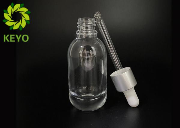 Round Boston Shape Thick Bottom And Thick Wall High Transprarency Glass Bottle With Aluminum Dropper