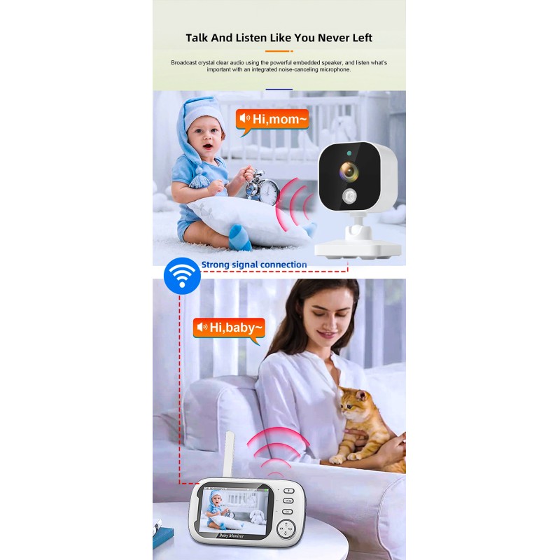 Smart Baby Pet Monitor Surveillance Camera 3.5 Inch LCD Screen 2.4G Wireless Transmission Real Time Monitoring Two-Way Audio