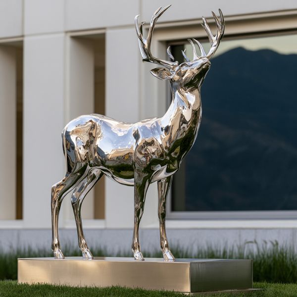 Handcrafted Mirror Polished Stainless Steel Deer Sculpture For Courtyard Decor